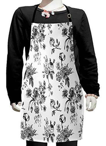 Delantal Ambesonne En Blanco Y Negro, Estampado Floral Vinta 0