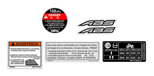 Yamaha Mt 03 - Adesivos De Advertência - F Grátis 0