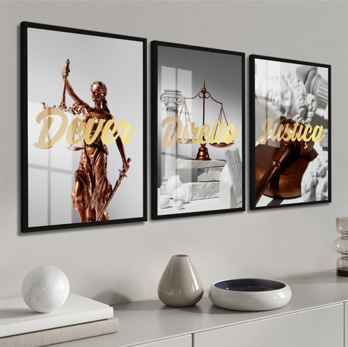 Kit 3 Quadros Decorativos Advogado Frases Escritório Vidro 1