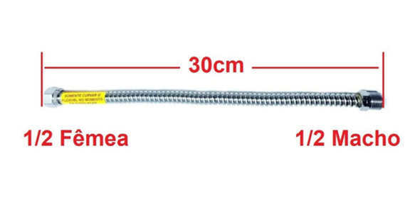 Tubo Flexivel Cromado Agua Quente Fria Aquecedor 1/2 30cm 1