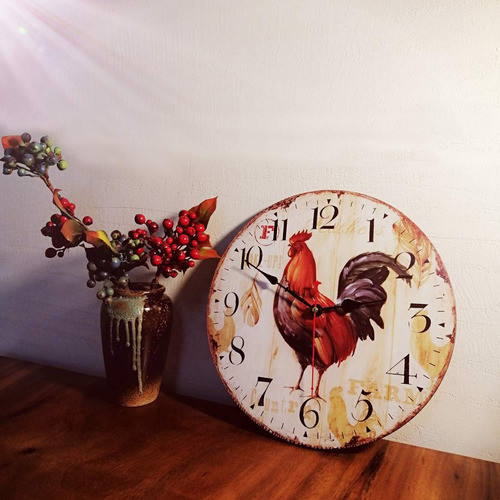 Qukueoy Reloj Analogico De Gallo Vintage De 14 Pulgadas Para 1