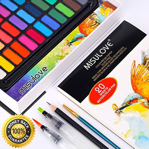 Juego De Pintura De Acuarela Misulove, 36 Colores Premium En 1