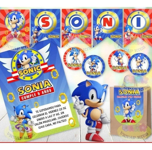 Kit Imprimible Sonic 100% Editable Candy Bar Banderines 1