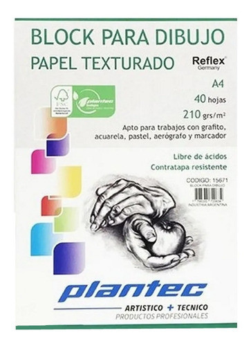 Block Para Dibujo Papel Texturado Plantec A4 210g 40h 0
