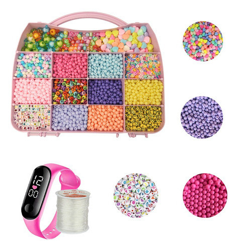 Kit De Miçanga Infantil Com Maleta + Fio De Silicone Relógio 0