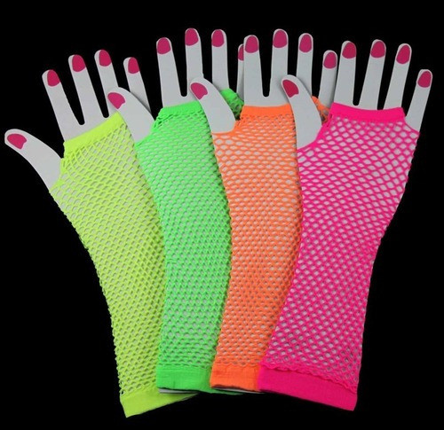 12 Guantes De Red Fluo Mitones Largos Accesorios. 4 Colores 1