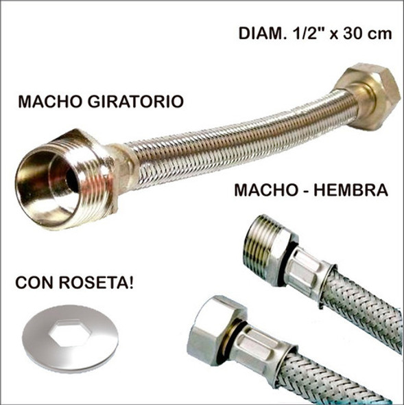 Flexible Mallado Para Agua Ac. Inoxidable 1/2  X 30cm 1