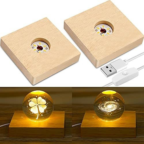 Bases De Madera Con Luz Led Para Piezas De Resina/2 Cuadrado 1