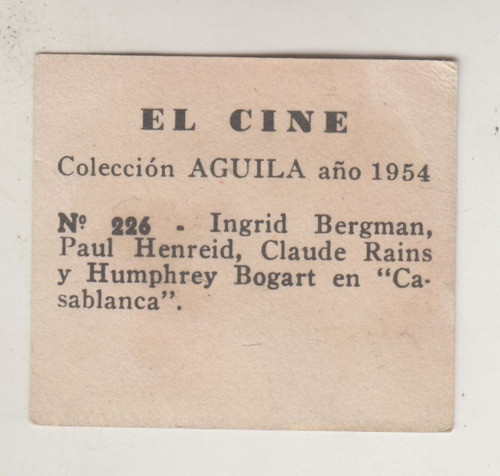 Cine 1954 Tarjeta Casablanca Humphrey Bogart Unica Uruguay 1