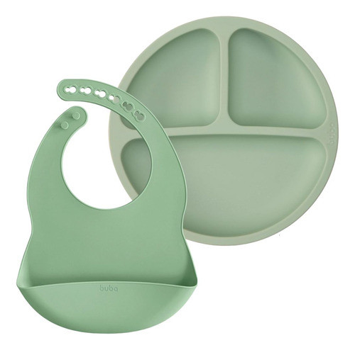 Kit Babador Pega Migalhas E Pratinho Em Silicone Verde Buba 0