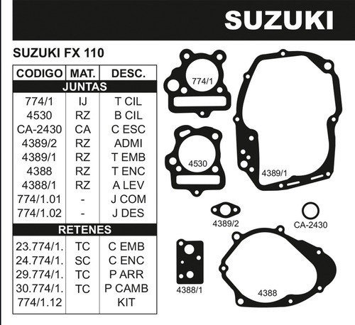 Juego De Juntas Completo Suzuki Fx 110 1