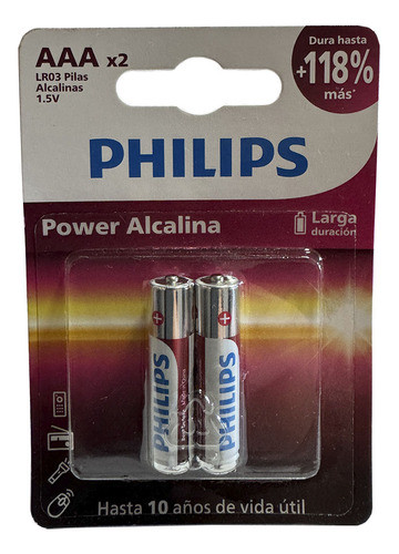Pila Aaa Philips Power Alcaline 1.5v +118% Blister X2 0