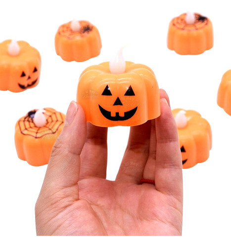 12 Velas Electronicas Calabaza Led Luz Calida Deco Halloween 1
