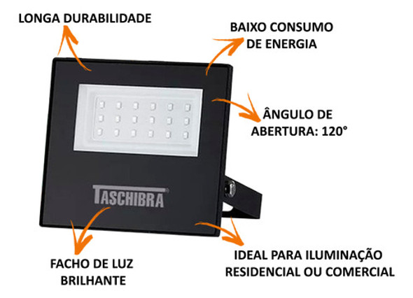 2 Refletor Led 20w Holofote Branco Quente 3000k Taschibra 1