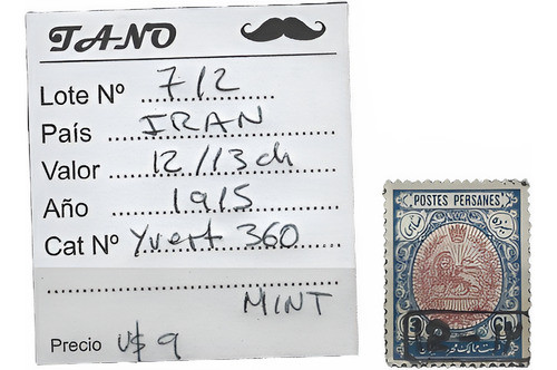 Lote712 Asia Persia 12 / 13 Chahis Año 1915 Yvert# 360 Mint 0