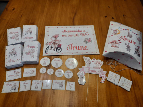 Combo Cumple Coneja Conejita Cartel Stickers Impreso Cortado 0