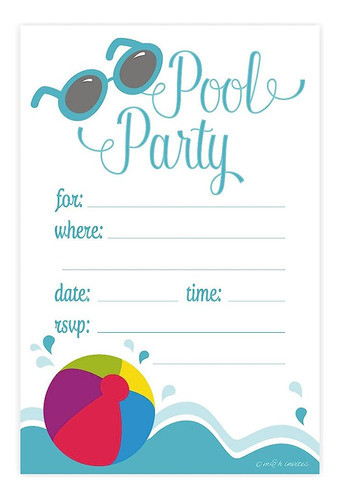Invitaciones De Verano Para Fiestas En La Piscina: Rellene E 0