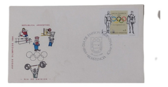 Tarjeta Con Estampilla De Los Juegos Olímpicos Año 1984 0