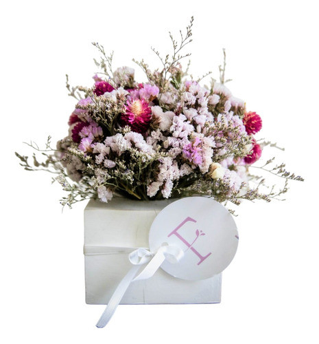 Centro Mesa Arreglo Flores Preservadas Secas Cajón Madera 0