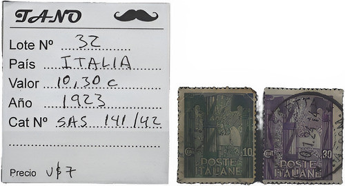 Lote32 Italia 2 Estamp. Año 1923 Sassone#141/42 0