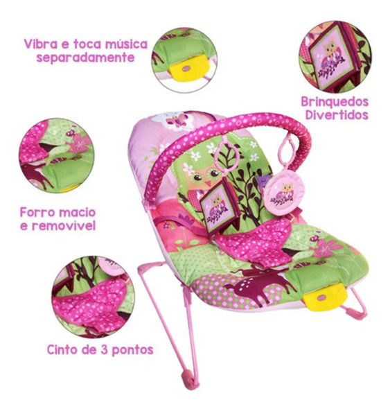 Cadeirinha Descanso P/ Bebê Musical Vibratória 9kg Soft Rosa 1