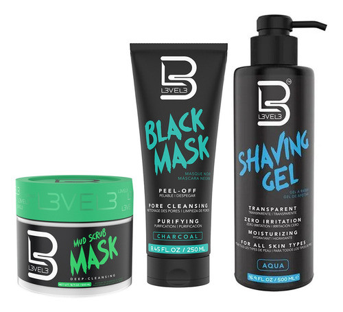 Kit Barberia Level 3 Gel Afeitar + Black Mask + Exfoliante 0