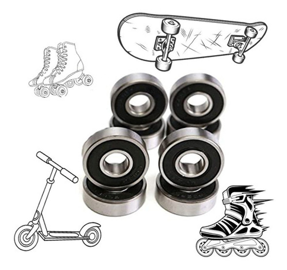 Pack 8 Unidades 608-2rs (blindados) Rulemanes Rollers Skate 0