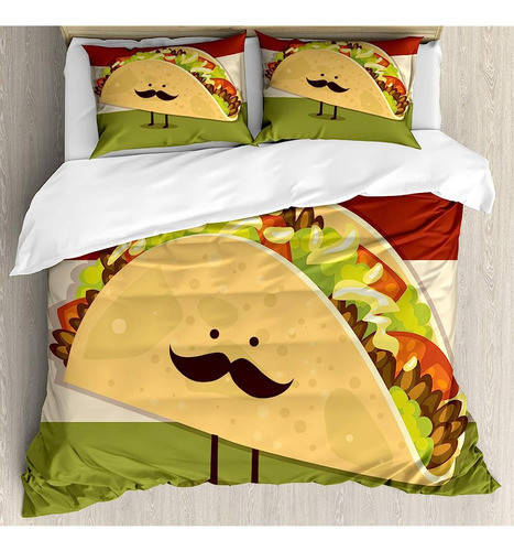 Ambesonne Food Duvet Cover Set, Taco Mexicano Con Cara Bigot 0