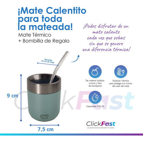 Mate Termico Verde Quo + Bombilla + Termo Bala Negro 1
