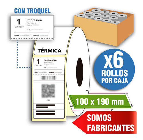 Etiquetas Mercado Libre 100x190mm Pc42 Honeywell X6 Rollos 1