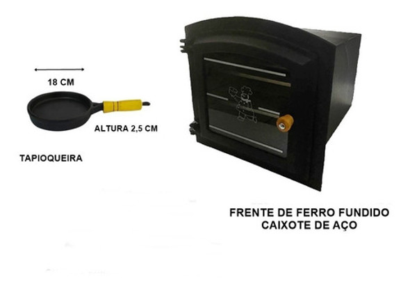 Forno Ferro Fundido Peq. Aço P/ Fogão À Lenha Porta De Vidro 1
