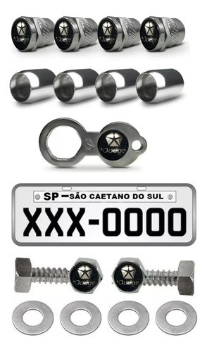 Kit Tampa Bico Pneu Cromado + Parafuso De Placa Dodge Prata 0