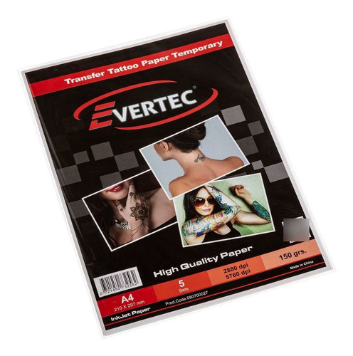 Evertec Papel Transfer Tatuajes Temporales A4 5hojas 150gr T 0