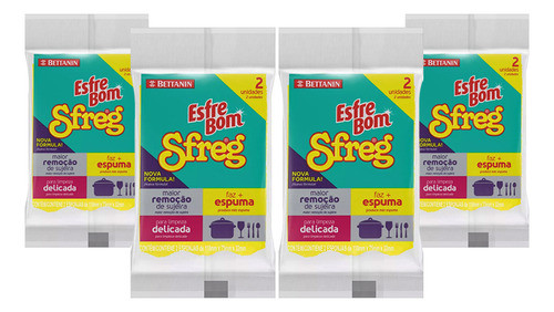 Esponja Esfrebom Sfreg Limpeza Delicada Dupla Face 4 Pac 0