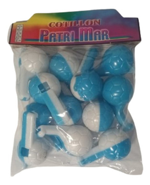 Juguetes Para Piñata Silbato Pelota Celeste Y Blanco X 12 U 0