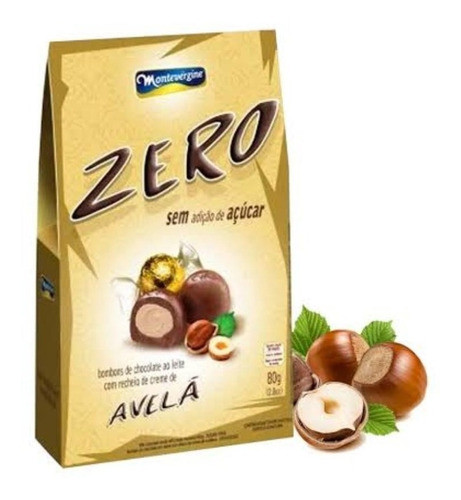 Bombom Recheio Avelã Zero Açúcar Montevérgine 80g 0