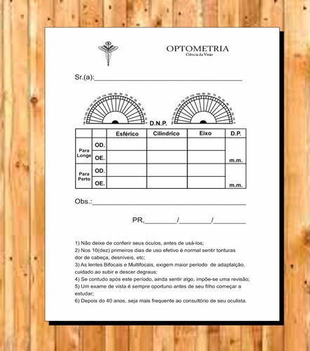 Receituário Optometrista 15 Blocos Total 750 Folhas Modelo 2 0
