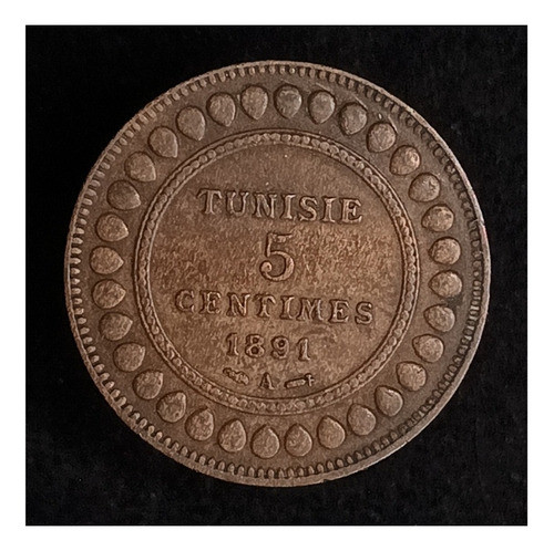Túnez 5 Centimes 1891 Exc Km 221 Ali Iii Colonia Francesa 0