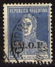 Argentina 1931 - M O P Letras Perfiladas S/20c San Martin 0