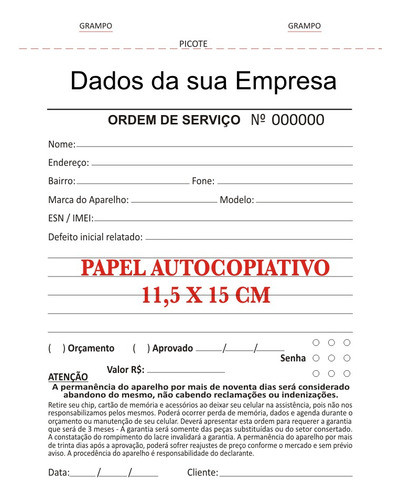 Celular - Ordem Serviço - Conserto  -  4 Talões 2x50 1