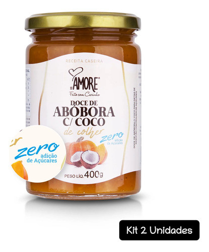 Kit 2 Doce De Abóbora C/ Coco Zero Açúcar Rb Amore 400g 0