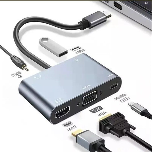Adaptador Hub Vga/hdmi Duplicar Tela 5 Em 1  P/notebook iPad 1