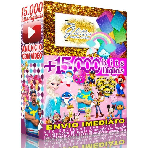 259 Papéis Glitter +15.000 Kits De Papéis Scrapbook Digital 0