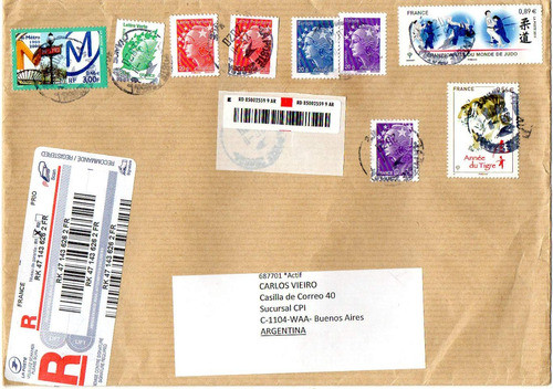 Francia 2020. Sobre De Paris A Bs Aires P/aérea Certificada 0