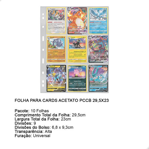 Kit 10 Folha Para Cards Acetato 29,5x23 Pccb 9 Bolsos 1