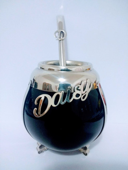 Mate Nombre. Cerámica Y Alpaca. Con Bombilla. 1