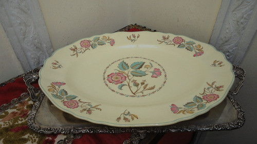 Fuente Antigua Inglesa Oval Meakin Con Flores Divina Veala 1