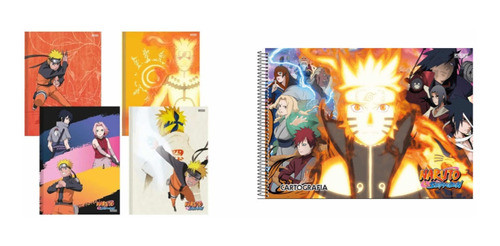 Kit 4 Cadernos Brochura Grande + 1 Caderno Desenho Naruto 0