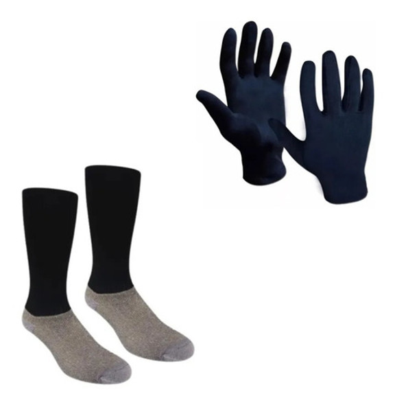 Medias De Fútbol Adulto Largas Negras + Guantes Termicos 0