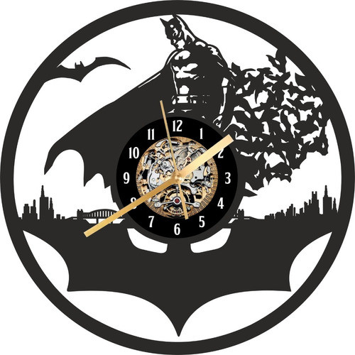Reloj De Pared Batman Calado En Madera Deco Negro 0